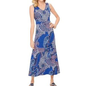 Talbots Blue Pink Floral Paisley Print Jersey Knit Maxi Dress